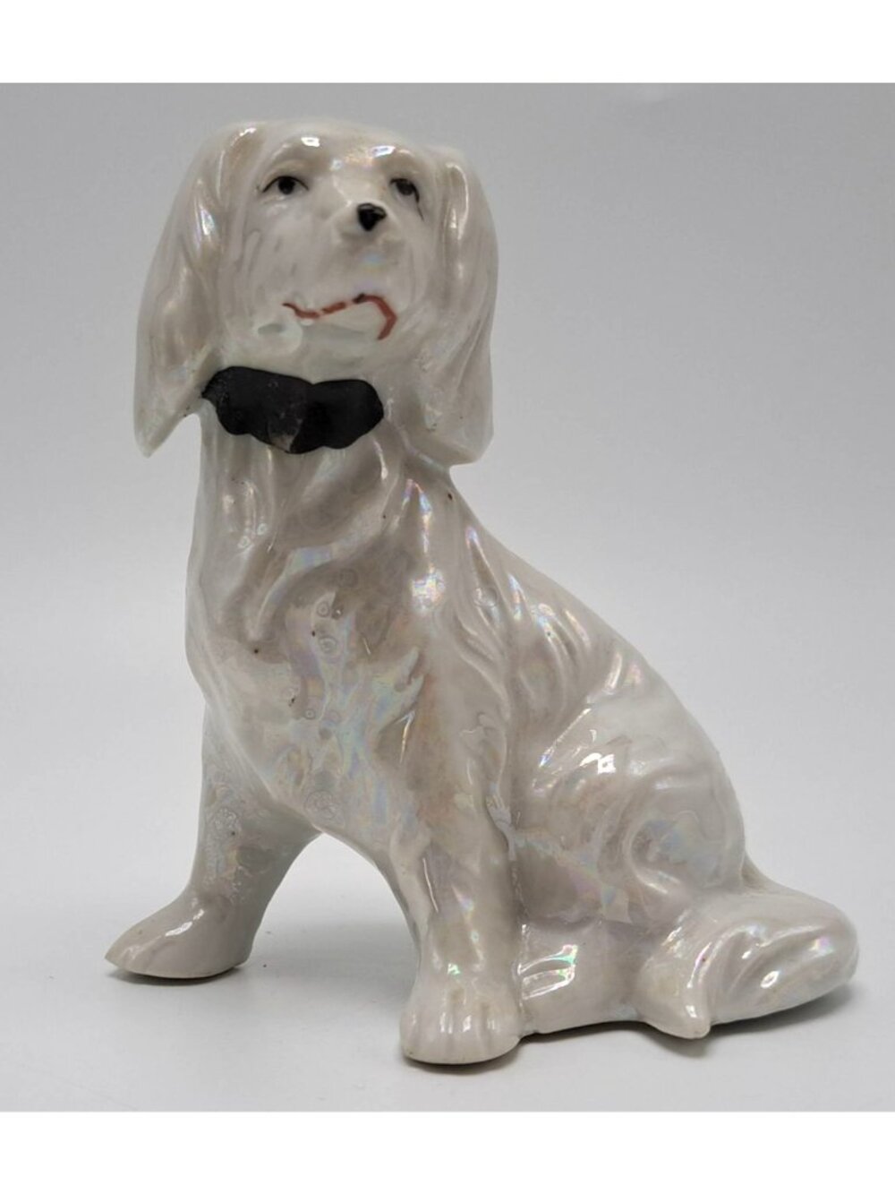 Lusterware Ceramic Dog Figurine Cocker Spaniel White Collectible Vintage